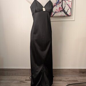 Vintage Kayser Black Antron Nylon Full Slip Nightgown Lace Size 36